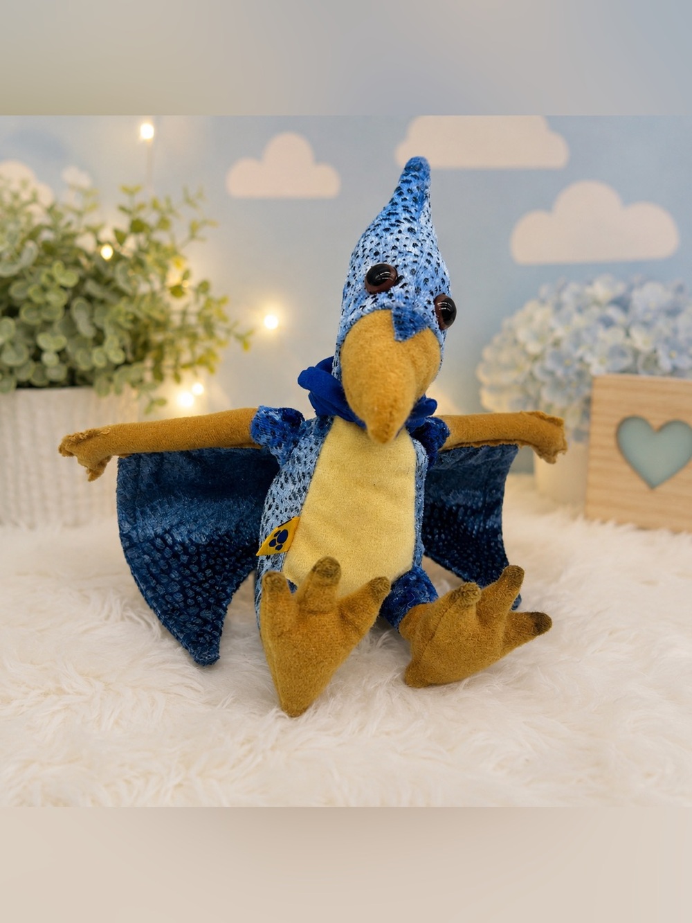 Build A Bear Small Blue Pterodactyl Dino Plush 7” Wings Velcro Magnetic scarf